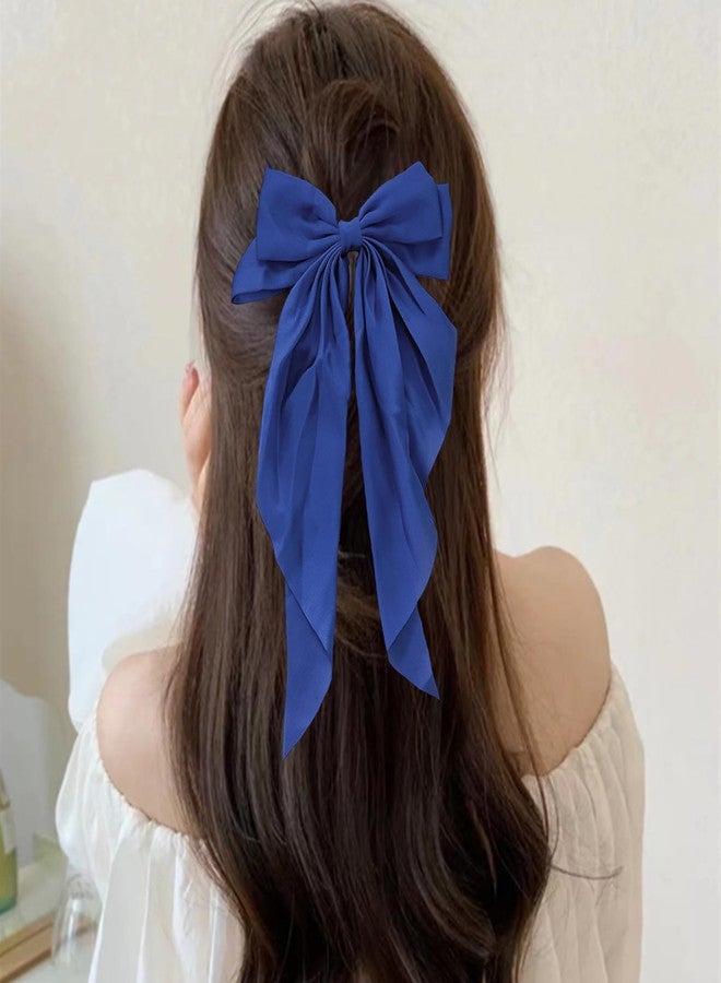 Dladhict Hair Bows for Women Royal Blue Hair Bow Clips for Women Large Satin Hair Ribbon Bow Bows Accessories for Hair Silk Big Hair Bows for Girls Cute Christmas Long Hair Bows for Women Girls Hair Clip - Image 4